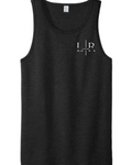 Black tank top with a logo on a white background