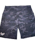 Camouflage-patterned biker shorts on a white background