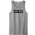 Gray tank top with 'LAST REP' text on a white background