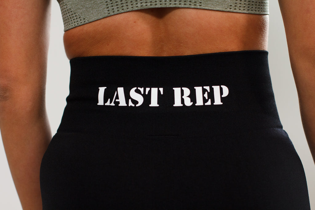 black Last Rep biker shorts close up